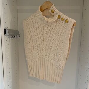 Veronica Beard Ivory Cable Knit Turtleneck Vest